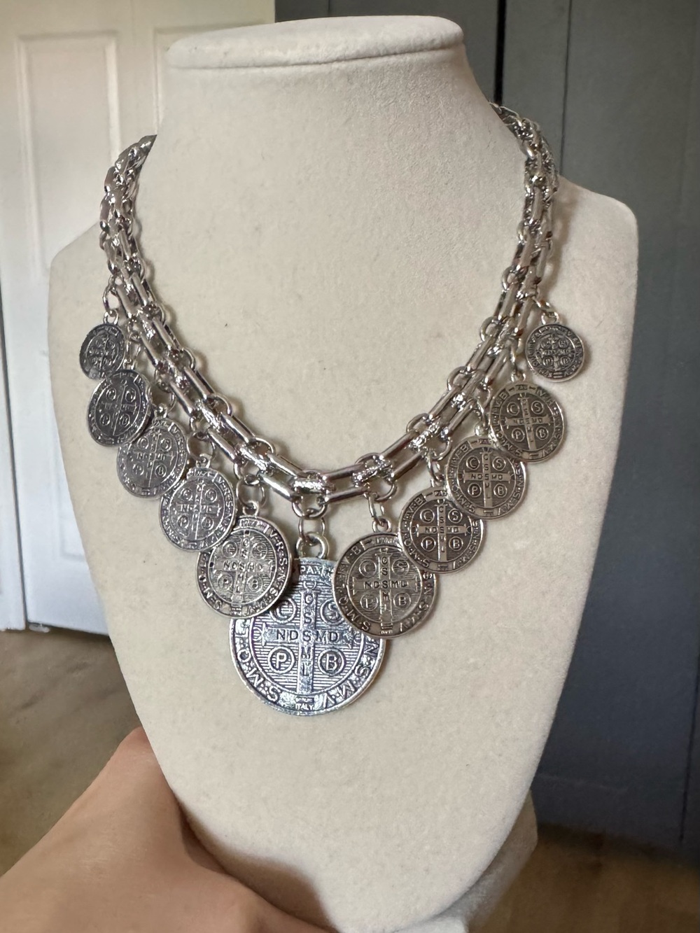 Silver-Tone Coin Charm Statement Necklace - Women Jewelry